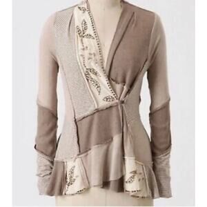 Tiny (Anthropologie) Beaded Acres of Land Patchwork Cardigan Sweater, Size S